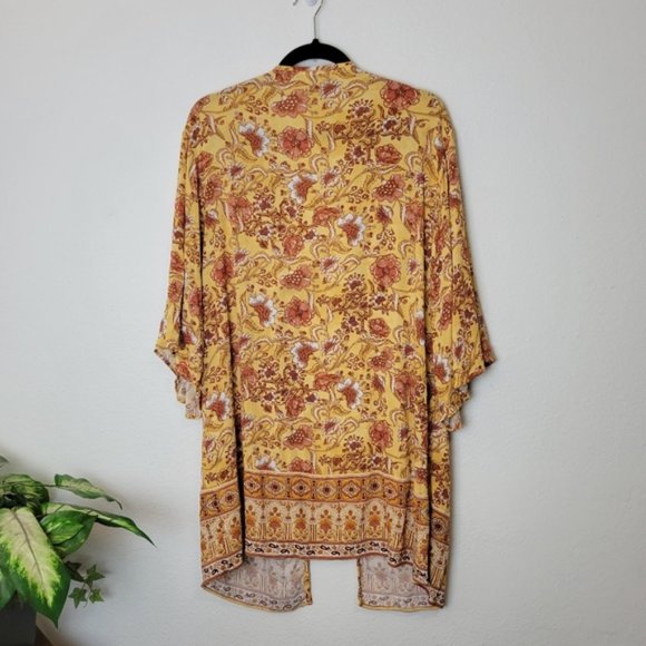 ROSE Gold Floral Open Front Kimono Top Fall Boho - Picture 8 of 9